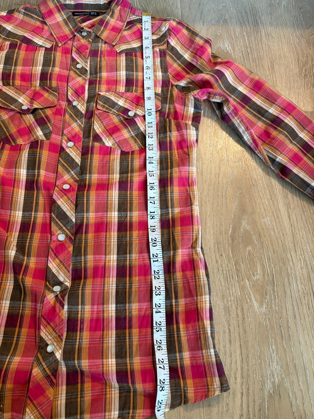 Atmosphere Pink Plaid Button-Down Shirt size small cotton - Picture 4 of 14